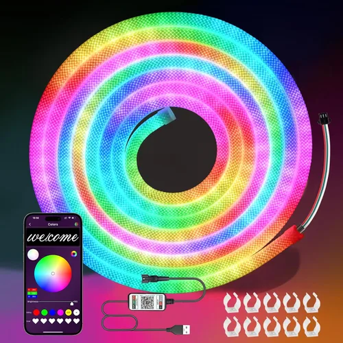 Vista 10 de Cuerda de luces LED, tira de luces LED de neón de 9.84 pies con luminosa de 360 grados, 5 V USB flexible IP67, impermeable, sincronización
