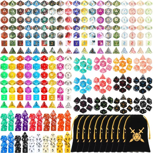Vista 9 de 105 piezas, conjuntos de dados a granel, dados poliédricos con bolsa con cordón, juego de mesa de rol múltiple D4 D6 D8 D10 D% D12 D20