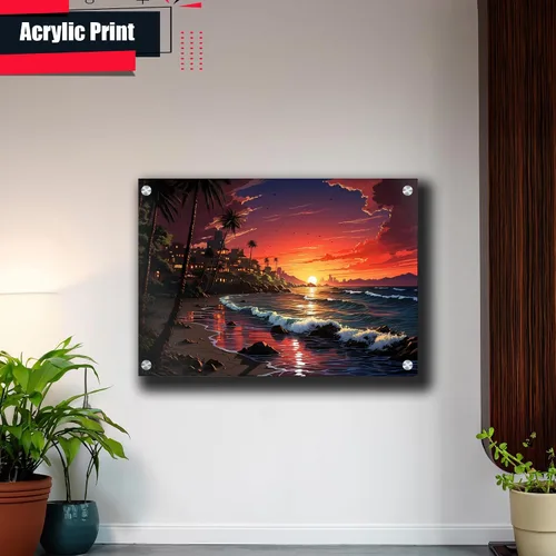 Vista 4 de Neon Sunset Vibes Florida Synthwave Sunset Framed poster Print, Retro Miami Style Wall Art, Wall Art, Art Decor