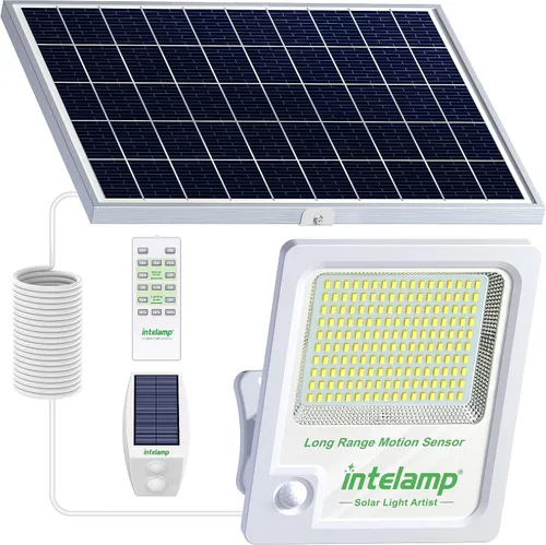Vista 9 de intelamp Luces solares de inundación al aire libre impermeables, reflector de sensor de movimiento de 12000mAh 3000LM enlazable con control remoto