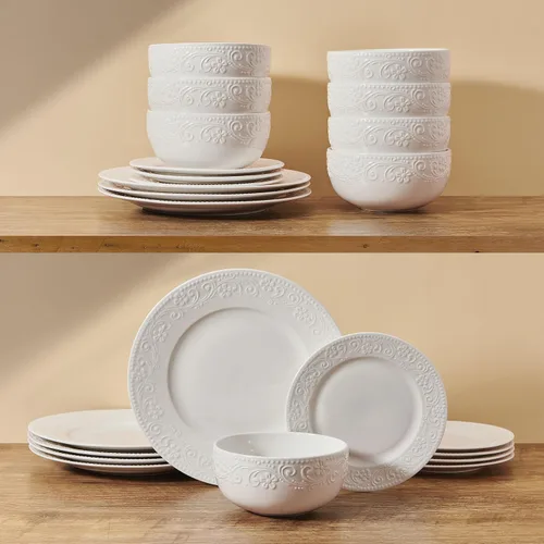 Vista 6 de Pfaltzgraff Charm - Juego de vajilla de 24 piezas, platos de porcelana blanca, cuencos
