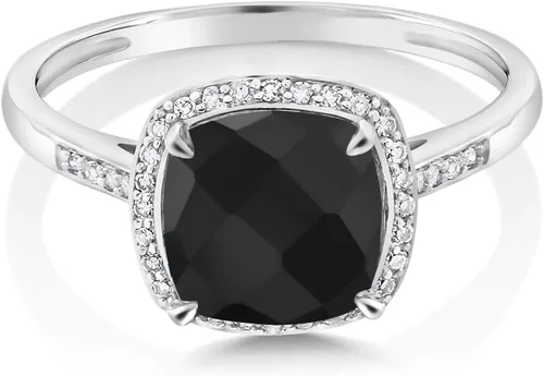 Vista 2 de Gem Stone King Anillo de compromiso de oro blanco de 10 quilates con ónix negro para mujer 211 quilates con corte de tablero de ajedrez piedra natal