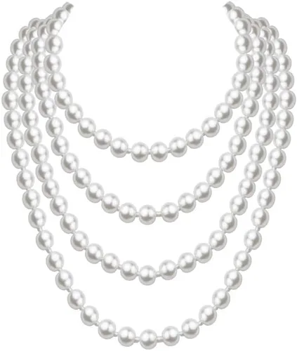 Vista 4 de Juego de accesorios de Gatsby de los años 20 para mujer, diadema de plumas, collar de perlas y guantes
