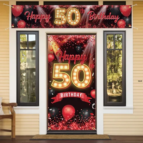 Vista 18 de Juego de carteles de feliz cumpleaños 10 para puerta, porche, decoraciones de cumpleaños de 10 años, suministros de fiesta para mujeres y hombres