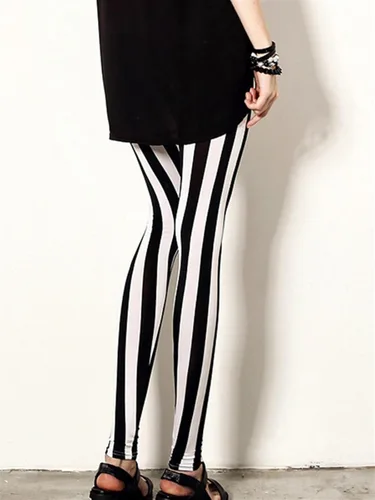 Vista 5 de TRENIS Pantalones negros blancos a rayas pantalones elásticos imprimir Fitness Leggings Mujeres Deportivas Entrenamiento