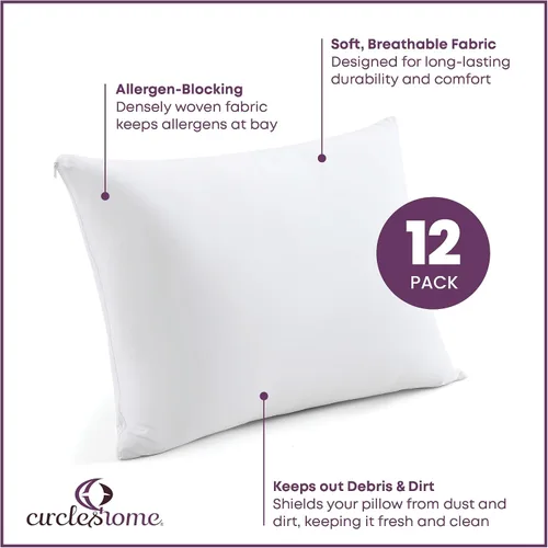 Vista 2 de CirclesHome Juego de 12 protectores de almohada estándar con cremallera, 100% algodón, transpirables, protegen las almohadas de la suciedad, el 1