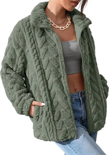 Vista 9 de Dokotoo Chaqueta de forro polar de invierno para mujer, abrigo casual con Pétalo de orquídea