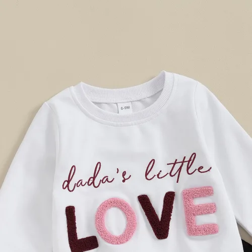 Vista 4 de SOLILOQUY Conjunto de sudadera con cuello redondo y estampado de letras para el día de San Valentín para bebé niño y niña