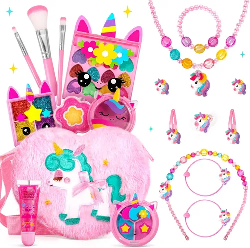 Vista 14 de ULOVEME Umicorn - Kit de maquillaje real para niñas pequeñas, juguete de maquillaje real, no tóxico, lavable, regalo para cumpleaños de niñas de 3