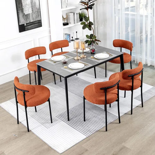 Vista 27 de DYHOME - Juego de 2 sillas de comedor de bouclé negro, sillas de cocina modernas de mediados de siglo con respaldo curvo y patas de metal, sillas