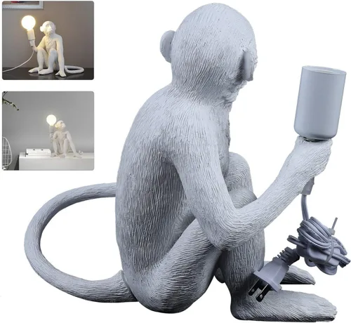 Vista 4 de Lámparas de escritorio de resina con diseño de mono moderno, iluminación creativa de mesa con cable enchufable para sala de estar, dormitorio, Blanco