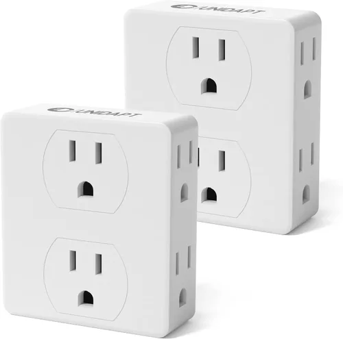 Vista 8 de Unidapt - Divisor de enchufes múltiples, adaptador extensor de múltiples salidas con 6 enchufes de CA, caja divisora lateral, expansor de enchufe