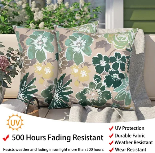 Vista 2 de Magpie Fabrics - Juego de 2 fundas de cojín para patio con inserto de 18 x 18 pulgadas, funda decorativa resistente a la decoloración para sofá