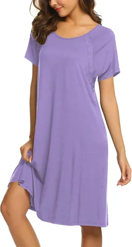 Vista 3 de Ekouaer - Camisón con botones y manga corta para mujer, vestido para lactancia, parto, hospital y maternidad, tallas S-XXL