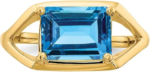 Vista 5 de Anillo de compromiso de oro amarillo macizo de 14 quilates, 0.354 x 0.276in, talla esmeralda, topacio azul
