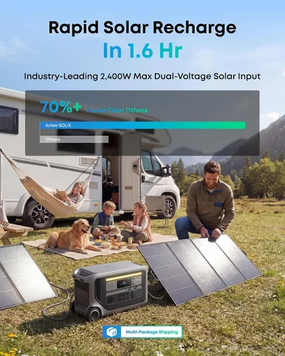 Vista 4 de Anker SOLIX Estación de energía portátil F3000 con 2 paneles solares de 400 W, 3,072 Wh, recarga de 6,000 W, ampliable a 24 kWh, generadores solares