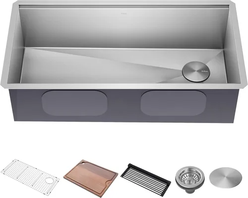 Vista 25 de KRAUS Kore KWU1101-17-PGM - Fregadero de cocina con estación de trabajo de 17 pulgadas con cuenco individual en PVD, de acero inoxidable de calibre