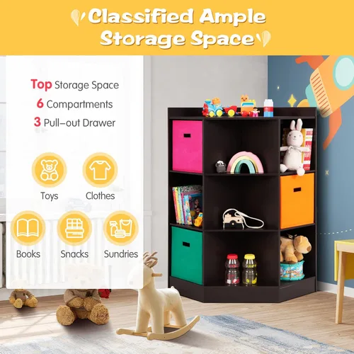 Vista 3 de HONEY JOY Organizador de almacenamiento de juguetes para niños, armario de almacenamiento de 9 cubos de juguetes con estante de exhibición y 3
