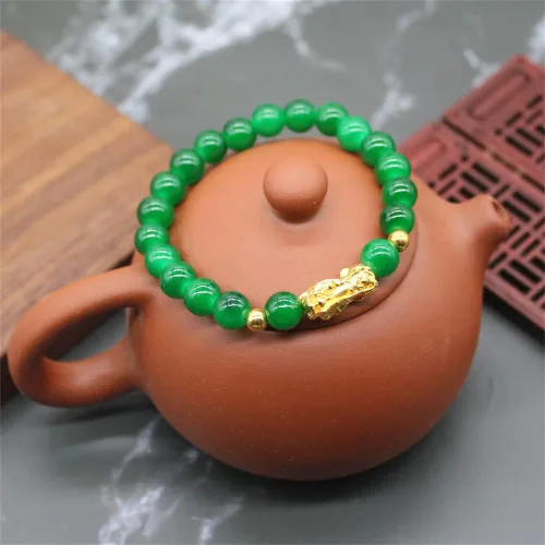 Vista 6 de Fuqimanman2020 8 pulseras de Feng Shui Pixiu Wealth Luck Jade con cuentas para mujeres y hombres, joyería tradicional china de la suerte atrae