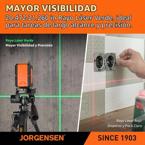 Vista 4 de JORGENSEN Nivel láser con trípode, herramienta niveladora láser de módulos dobles de 100 pies