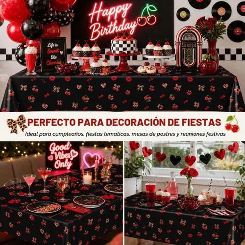 Vista 8 de Mantel de plástico desechable de cereza guepardo, paquete de 3, 54 Cereza Negro