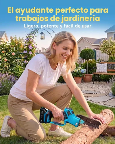 Vista 2 de SEESII Mini motosierra sin escobillas de 6 pulgadas, sierra de mano con 2 baterías de 2000 mAh, motosierra inalámbrica con engrasador automático
