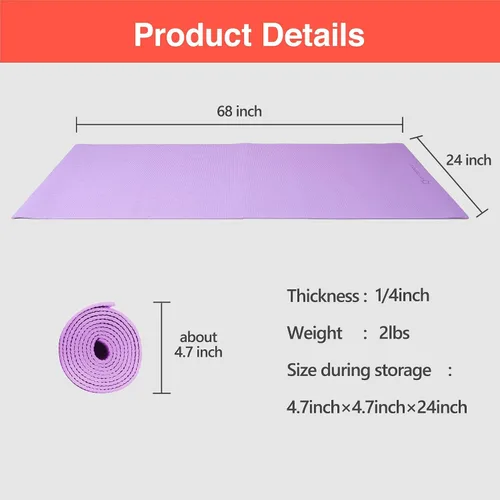 Vista 6 de Primasole Tapete de yoga profesional de 1/4 de pulgada de grosor – Tapete de ejercicio antideslizante para yoga, gimnasio y entrenamientos en casa