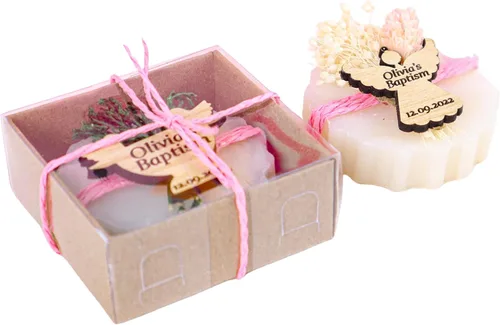 Vista 19 de Paquete de 10 decoraciones para baby shower de Happy Times Favors, regalos para baby shower, jabón mini vegano personalizado hecho a mano con aroma