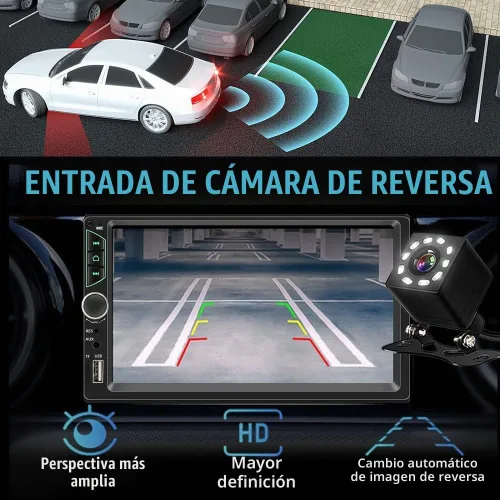 Vista 3 de Estéreo de Auto Doble DIN con Apple CarPlay Inalámbrico, Android Auto Inalámbrico, Pantalla Táctil HD de 7 Pulgadas, Radio de Coche con Bluetooth
