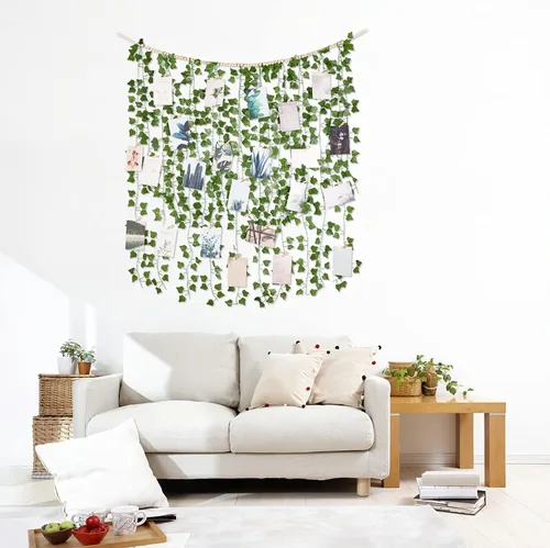 Vista 6 de Mkono Planta colgante falsa y hojas de hiedra falsas, enredaderas, decoración de arte bohemio para dormitorio, hogar, sala de estar, cocina