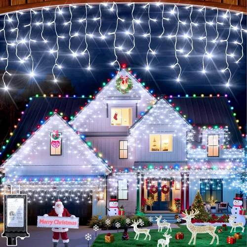 Vista 13 de Luces de carámbano de Navidad para exteriores, 60 pies, 612 luces LED, multicolor