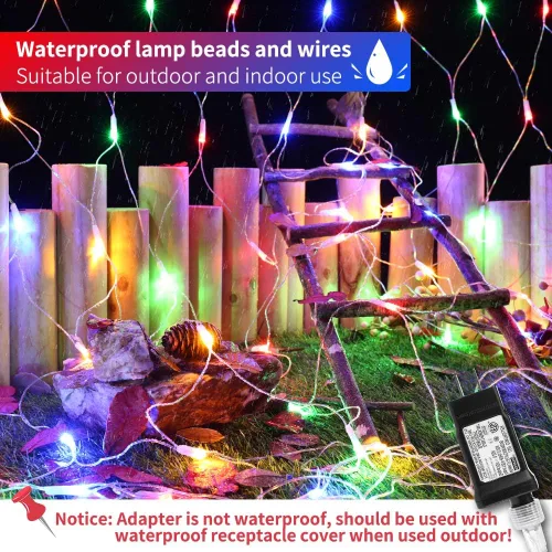 Vista 5 de LYHOPE Paquete de 2 luces LED de red de Navidad de 12 x 5 pies, 8 modos de luces decorativas de Navidad de bajo voltaje para árboles de Navidad