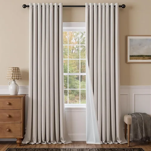 Vista 27 de Cortinas de 100 pulgadas extra anchas 100% opacas marfil con ojales, lino Natural