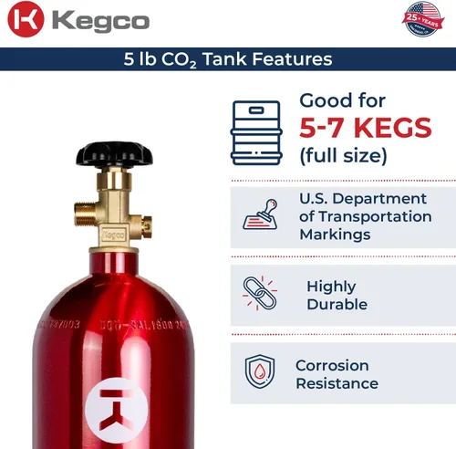 Vista 3 de Kegco 3PB5-RED 5 lb. Tanque de aluminio de Co2 con acabado epoxi rojo eléctrico