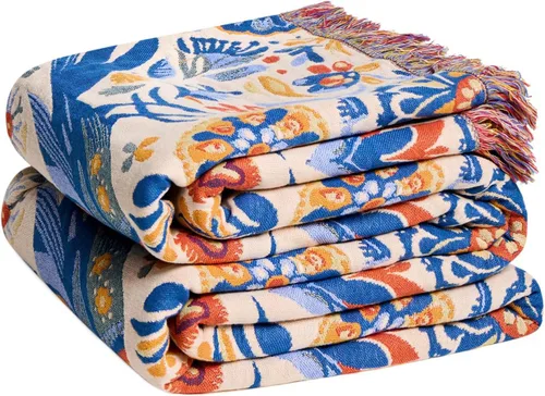 Vista 21 de LUTBM Manta bohemia para sofá de 50 x 60 pulgadas, 100% algodón, suave Animal-pájaro-a