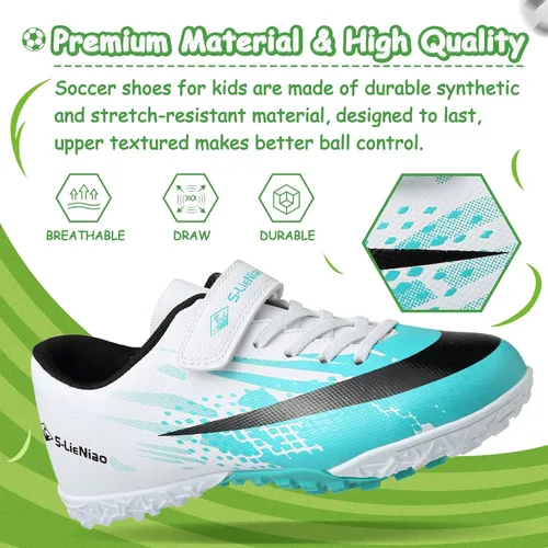 Vista 2 de CBUSTER Zapatos de fútbol para niños y niñas, zapatos deportivos para interiores y exteriores
