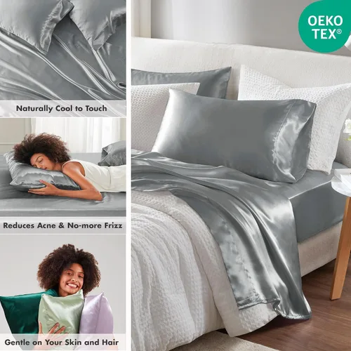 Vista 2 de Madison Park Essentials Queen Free - Juego de sábanas de lujo de 6 piezas MPE20-769 Gris