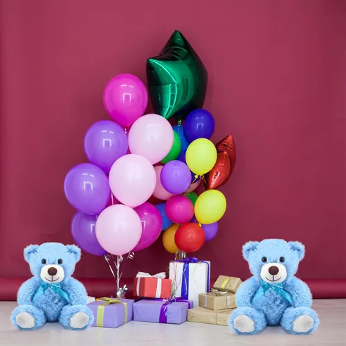 Vista 7 de Jenaai 16 ositos de peluche con lazo de 13.8 pulgadas para centros de mesa de baby shower, revelación de género, decoración de fiesta, regalo de Azul