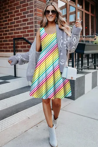Vista 2 de uideazone - Vestido de mujer sin mangas cuello redondo de verano, para playa, casual, Midi línea A.