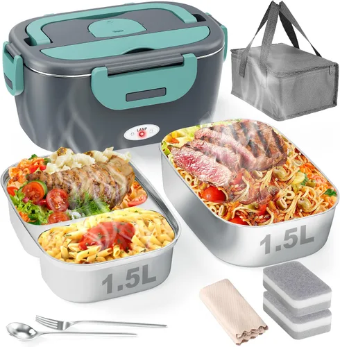 Vista 9 de Geveniss Lonchera Eléctrica para Almuerzo para Hombres, Mujeres y Adultos - Calentamiento Rápido de 80W - Lonchera Calentada con Contenedores Duales