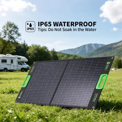 Vista 5 de Panel solar portátil EBL 100W para Jackery/Ecoflow/Bluetti Power Station Foldable Solar Charger w/Kickstands, High Efficiency IP65 Waterproof