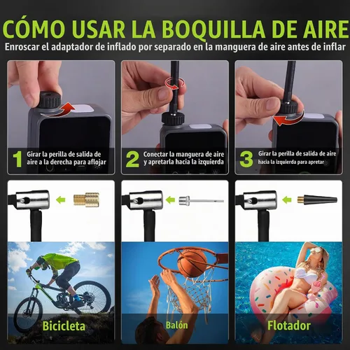 Vista 7 de WORKPRO Mini bomba eléctrica de la bici, inflador portátil del neumático