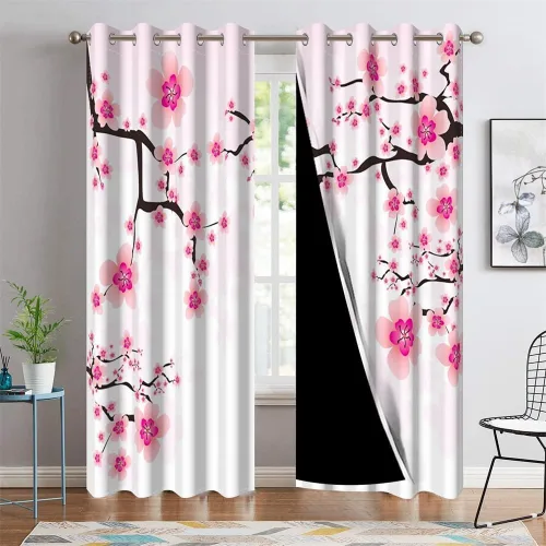 Vista 49 de Cortinas japonesas con pintura de tinta, monte Fuji, sol rojo, puesta de sol, hojas de bambú, cortinas de ventana para dormitorio, sala de estar