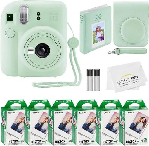 Vista 11 de Fujifilm Cámara instantánea Instax Mini 12 + 60 impresiones fotográficas + paquete de calidad fotográfica, funda, calcomanías decorativas, marcos