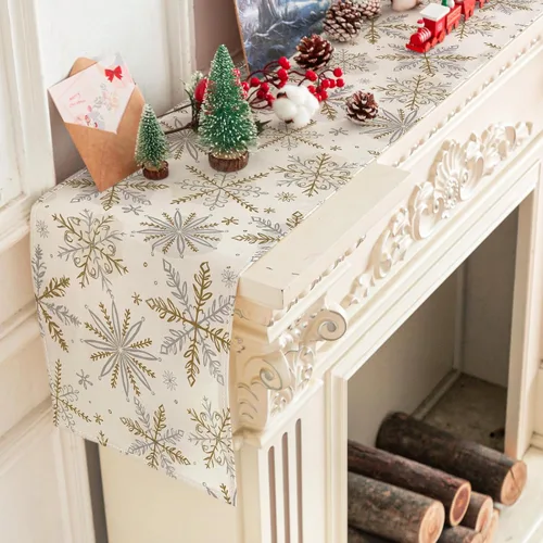 Vista 4 de AnyDesign Camino de mesa navideño de invierno, mantel de copo de nieve dorado y plateado, 13 x 72 pulgadas