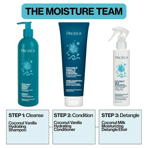 Vista 23 de Pacifica Beauty, elixir desenredante de leche de coco, aerosol desenredante, acondicionador sin dejar en acondicionador, coco, vitamina B