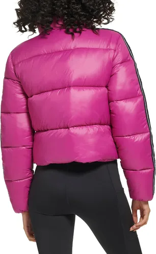 Vista 3 de Tommy Hilfiger Chaqueta acolchada con bolsillos y cremallera para mujer, con logotipo y mangas