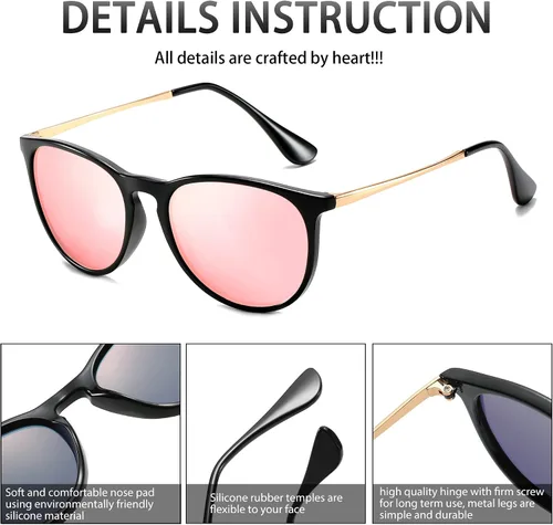 Vista 4 de PROUDDEMON Gafas de sol polarizadas retro redondas espejadas 100% protección UV, gafas de sol modernas