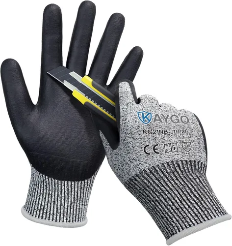 Vista 7 de KAYGO - Guantes de nitrilo resistentes a cortes para tareas de agarre aceitoso y húmedo ANSI A3, HPPE/Forro de fibra de vidrio, agarre