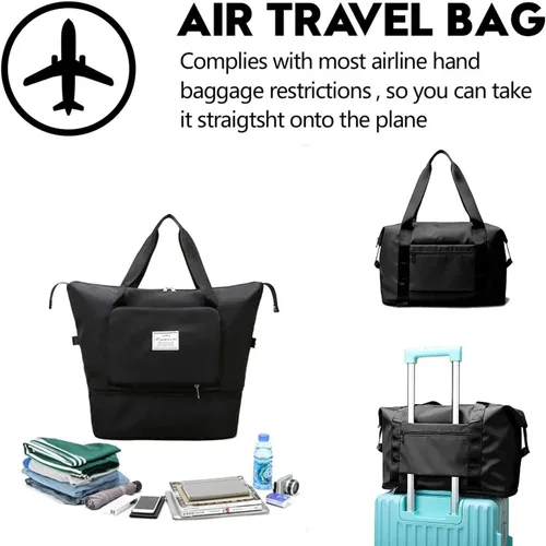 Vista 3 de Bolsa de viaje de gran capacidad, bolsa de lona expandible, resistente al agua, plegable, con compartimentos húmedossecos, bolsa de viaje de gran
